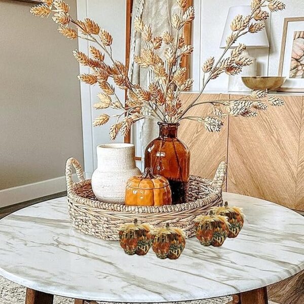 Nature Vibe 4.3 Inches Colorful Feathered Pumpkin Decor Set of 4 for Thanksgiving Decorations, Natural Feather Pumpkins as Fall Home Decor,Centerpieces for Tables or Autumn Harvest Gifts - Image 3