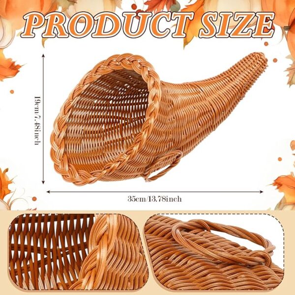 Cornucopia Basket Set Fall Large Cornucopia Centerpieces Horn of Plenty Fall Harvest Decorations with 100 Pcs Artificial Leave Acorn Pumpkin Decoration for Home Thanksgiving Table(Classic) - Image 2