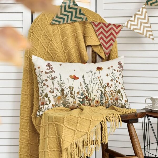 AVOIN colorlife Fall Flowers Throw Pillow Cover 12x20 Inch, Seasonal Autumn Floral Thanksgiving Harvest Cushion Case Decoration for Sofa Couch - Image 3