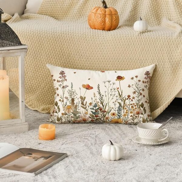 AVOIN colorlife Fall Flowers Throw Pillow Cover 12x20 Inch, Seasonal Autumn Floral Thanksgiving Harvest Cushion Case Decoration for Sofa Couch - Image 2