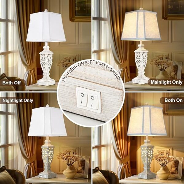 28.5" Lamps for Living Room - Table Lamps Set of 2 with Night Light,Bedside Lamp with White Linen Cut Corner Shade - for Bedroom Room and Nightstand with USB A+C Ports- for Office Hotel(Bulb Included) - Image 3