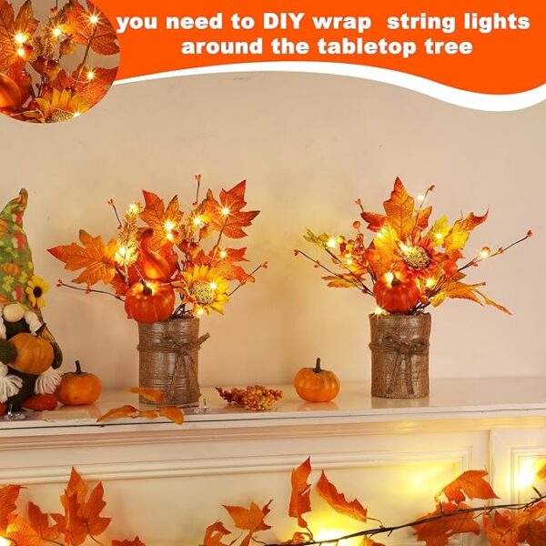 [2-Style & Light Timer] 2 Pack 13 Inch Fall Decor Table Centerpiece with Lights 20LED Maple Arrangement Potted Pumpkin Sunflower in Burlap Fall Decorations for Home Kitchen Office Autumn Thanksgiving - Image 4