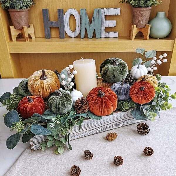 Winlyn 16 Pcs Assorted Small Faux Rustic Harvest Velvet Pumpkins Decorative Rust Orange Gold Olive Gray Fabric Pumpkins Foam Pumpkins Farmhouse Fall Thanksgiving Halloween Table Centerpiece Decor - Image 4