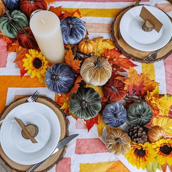 Winlyn 16 Pcs Assorted Small Faux Rustic Harvest Velvet Pumpkins Decorative Rust Orange Gold Olive Gray Fabric Pumpkins Foam Pumpkins Farmhouse Fall Thanksgiving Halloween Table Centerpiece Decor - Image 3