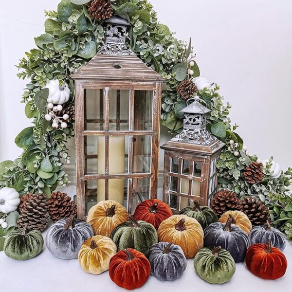 Winlyn 16 Pcs Assorted Small Faux Rustic Harvest Velvet Pumpkins Decorative Rust Orange Gold Olive Gray Fabric Pumpkins Foam Pumpkins Farmhouse Fall Thanksgiving Halloween Table Centerpiece Decor - Image 5