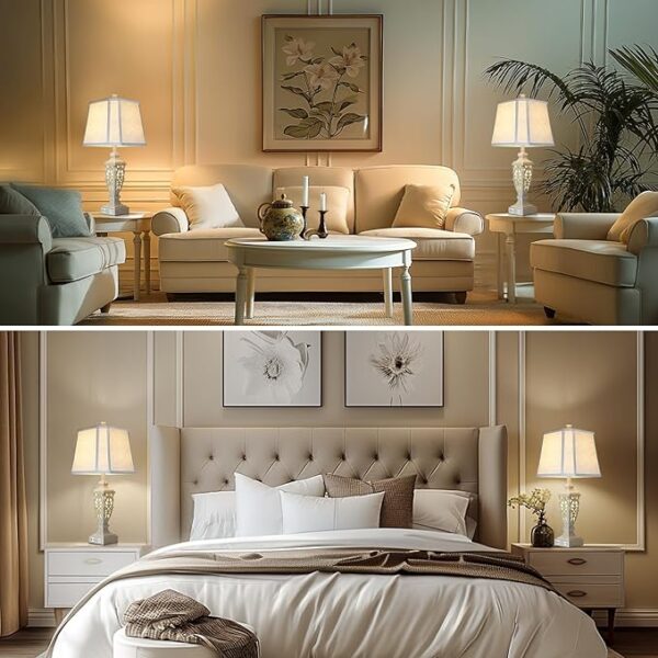 28.5" Lamps for Living Room - Table Lamps Set of 2 with Night Light,Bedside Lamp with White Linen Cut Corner Shade - for Bedroom Room and Nightstand with USB A+C Ports- for Office Hotel(Bulb Included) - Image 6