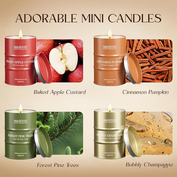 Mini Candle Set | Scented Candles Gift Set | 4 Pack Candles for Home Scented Candle,Apple Pumpkin Cinnamon Pine Champagne Candle,Gift Set for Women and Men,Soy Wax 14 oz 86 Hour - Image 2