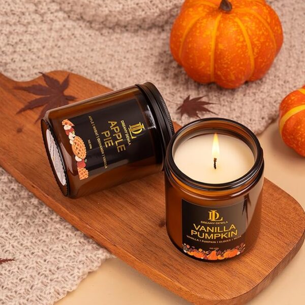 Fall Candle Set, Fall Scented Candles for Home, 4 Pack Soy Candle Set, Autumn Gifts for Women Men, Autumn Scents of Vanilla Pumpkin/Cinnamon Clove/Apple Pie/Fall Party - Image 6