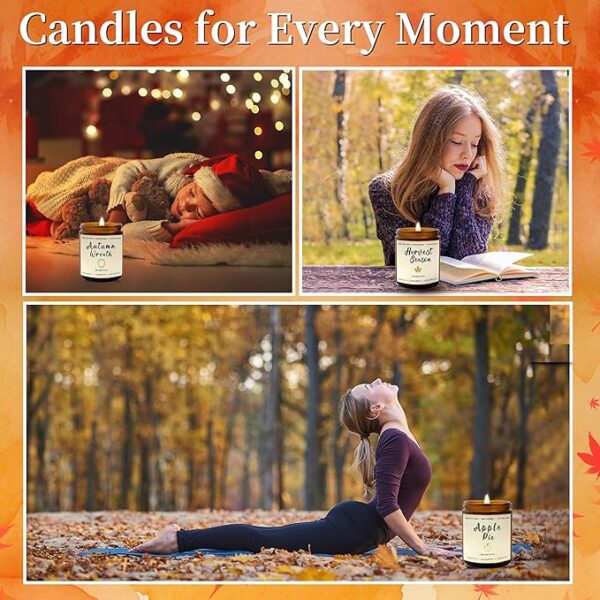 Fall Candles Gift Set – 4 Pack Scented Soy Candles for Home, Autumn Decor, Fall Decorations, Pumpkin Spice, Apple Pie, Cinnamon, Harvest – Great for Halloween & Thanksgiving Gifts - Image 5