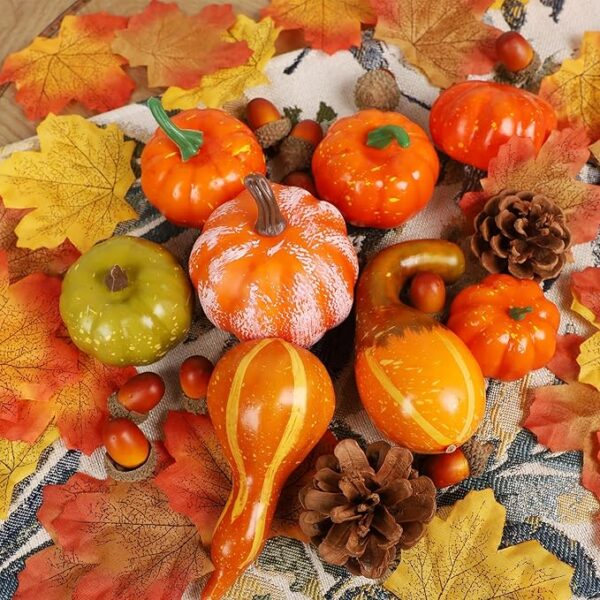 winemana 50pcs Fall Decorations for Home- Mini Pumpkins, Autumn Leaves & Acorns Centerpiece Set -Thanksgiving Harvest Decor for Table, Mantle, Party Backdrop - Image 4