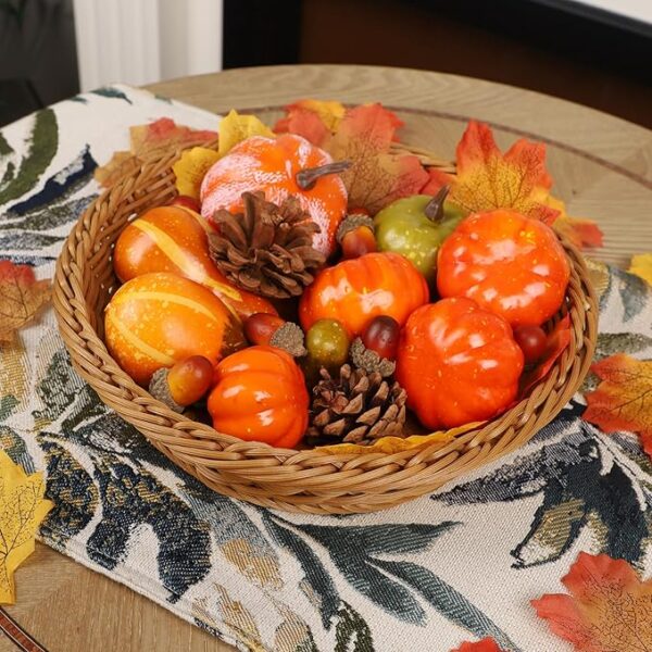 winemana 50pcs Fall Decorations for Home- Mini Pumpkins, Autumn Leaves & Acorns Centerpiece Set -Thanksgiving Harvest Decor for Table, Mantle, Party Backdrop - Image 6