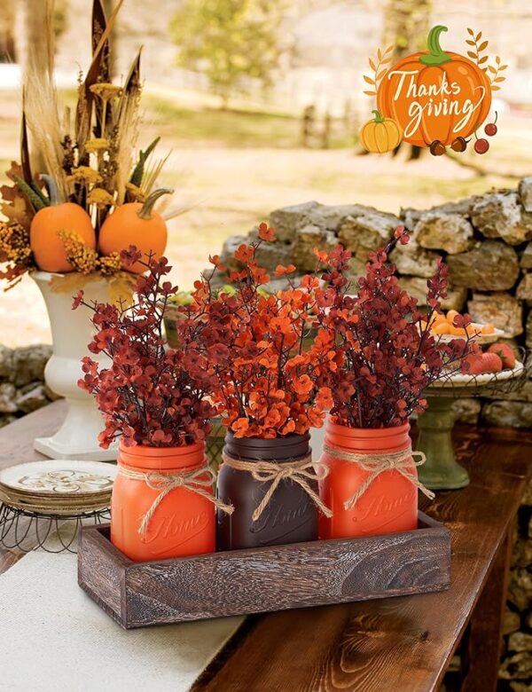Fall Table Decor, Thanksgiving Centerpieces for Tables with Mason Jar, Babys Breath Artificial Flowers, Wood Tray, Fall Centerpiece Table Decorations for Home Dining Tables Indoor, Autumn Decor - Image 5