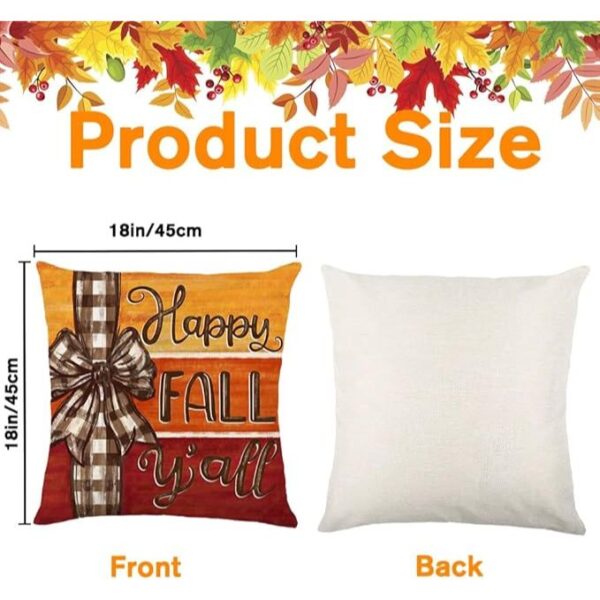 4pcs Fall Thanksgiving Pillow Covers 18x18in, Pumpkin Happy Fall Thankful Grateful Blessed Harvest Leaves Decorations Autumn Seasonal Throw Cushion Case for Farmhouse Home Sofa Couch - Image 5
