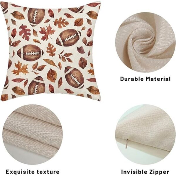 Fall Pillow Covers 18x18 Inch 2 Pcs Brown Football Maple Leaves Decor Throw Pillows Autumn Leaf Thanksgiving Harvest Outdoor Seasonal Decoration Pillowcase Linen Cushion Cover for Couch Sofa - Image 6