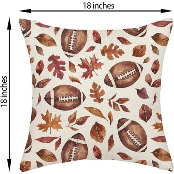 Fall Pillow Covers 18x18 Inch 2 Pcs Brown Football Maple Leaves Decor Throw Pillows Autumn Leaf Thanksgiving Harvest Outdoor Seasonal Decoration Pillowcase Linen Cushion Cover for Couch Sofa - Image 7