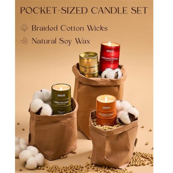 Mini Candle Set | Scented Candles Gift Set | 4 Pack Candles for Home Scented Candle,Apple Pumpkin Cinnamon Pine Champagne Candle,Gift Set for Women and Men,Soy Wax 14 oz 86 Hour - Image 4