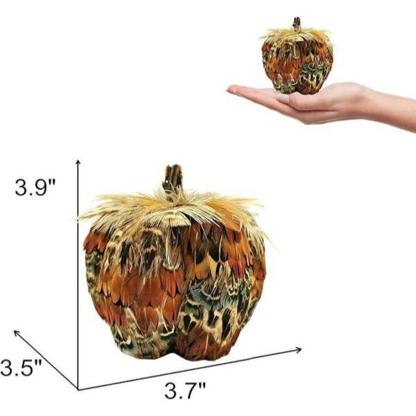 Nature Vibe 4.3 Inches Colorful Feathered Pumpkin Decor Set of 4 for Thanksgiving Decorations, Natural Feather Pumpkins as Fall Home Decor,Centerpieces for Tables or Autumn Harvest Gifts - Image 2