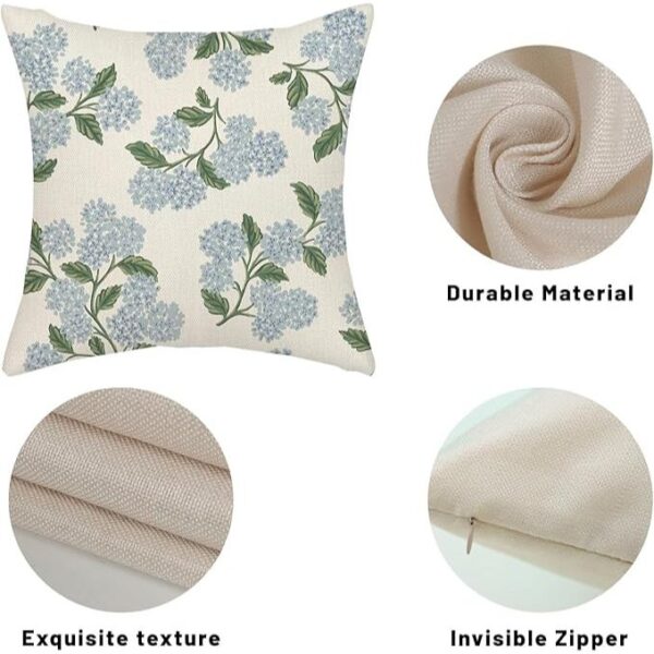 Spring Pillow Covers 20x20 Inch 2 Pcs Navy Blue Sage Green Hydrangea Flower Decor Throw Pillows Vintage Floral Seasonal Summer Outdoor Decoration Pillowcase Linen Cushion Cover for Couch Sofa - Image 7