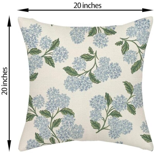 Spring Pillow Covers 20x20 Inch 2 Pcs Navy Blue Sage Green Hydrangea Flower Decor Throw Pillows Vintage Floral Seasonal Summer Outdoor Decoration Pillowcase Linen Cushion Cover for Couch Sofa - Image 6