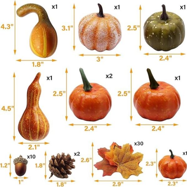 winemana 50pcs Fall Decorations for Home- Mini Pumpkins, Autumn Leaves & Acorns Centerpiece Set -Thanksgiving Harvest Decor for Table, Mantle, Party Backdrop - Image 3