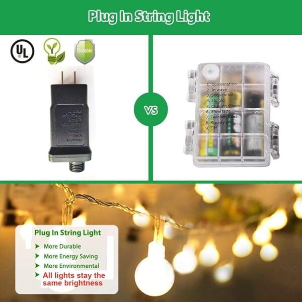 Globe String Lights Plug in 116 Ft. 200 LED 8 Modes with Remote,Waterproof Fairy String Lights for Indoor Outdoor Bedroom Party Wedding Garden Christmas Tree Decor,Warm White - Image 6