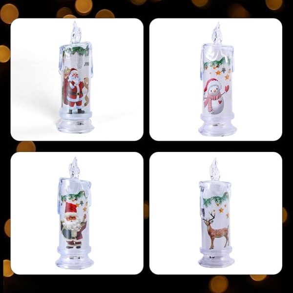 Christmas Flameless White Candles with Santa Claus, Snowman,Decals Set of 4, Battery Operated Christmas Themed LED Pillar Candles for Festival Christmas Decorations - Image 4