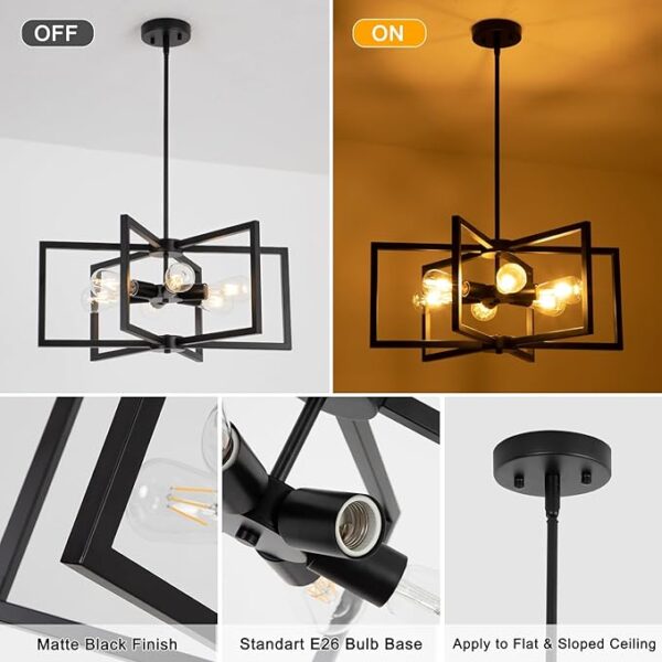 23.6” Black Chandelier for Dining Room 6 Light Kitchen Chandelier over Table Farmhouse Dining Room Light Fixtures Over Table,Hanging Pendant Light Fixture with Adjustable Height for Entryway,Foyer - Image 3