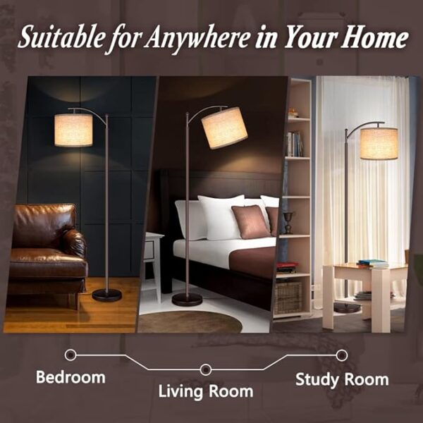Rottogoon Floor Lamp for Living Room, LED Standing Lamp Tall Industrial Floor Lamp Reading for Bedroom, Office (9W LED Bulb, Beige Lampshade Included) -Oil-Rubbed Bronze - Image 7