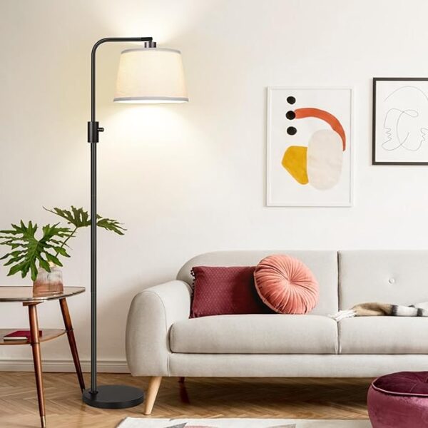 Dimmable Floor Lamp, 1000 Lumens LED Edison Bulb Included, Arc Floor Lamps for Living Room Modern Standing Lamp with Linen Shade, Tall Lamp for Bedroom Office Dining Room- Black - Image 6