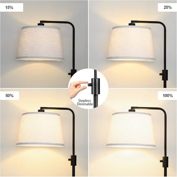 Dimmable Floor Lamp, 1000 Lumens LED Edison Bulb Included, Arc Floor Lamps for Living Room Modern Standing Lamp with Linen Shade, Tall Lamp for Bedroom Office Dining Room- Black - Image 3