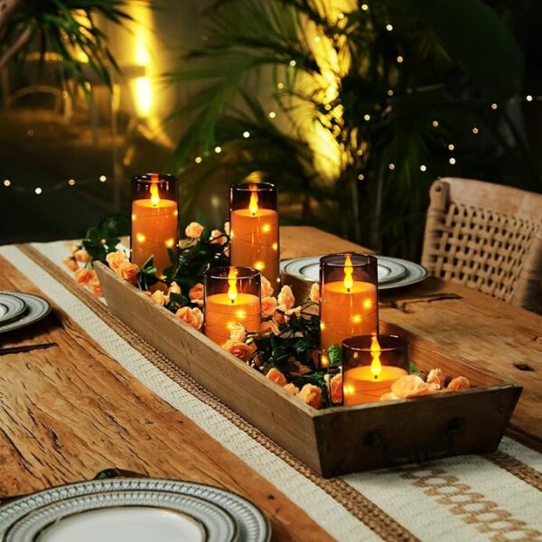 Homemory Flameless Candles with Embedded Star String Fairy Lights, Battery Operated Candles, LED Candle, Fake Candles with Remote Control and Timer for Halloween, Gray Acrylic, Set of 5(H4"5"6"8"8") - Image 3