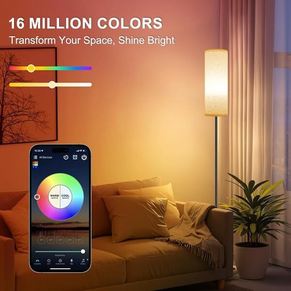 FRIDEKO HOME Floor Lamps for Living Room, Dimmable 3 Colors Temperature, Modern Corner Floor Lamp with Remote, Tall LED Standing Lamps for Kid Room Bedroom, Foot Switch, Beige Shade, 9W Smart Bulb - Image 2
