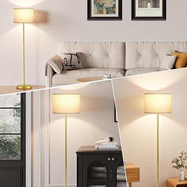Ambimall 60'' Modern Floor Lamp with Shade, Tall Lamps for Living Room, Bedroom, Office, Dining Room, Beige Shade with Brushed Gold Pole(Without Bulb) - Image 5