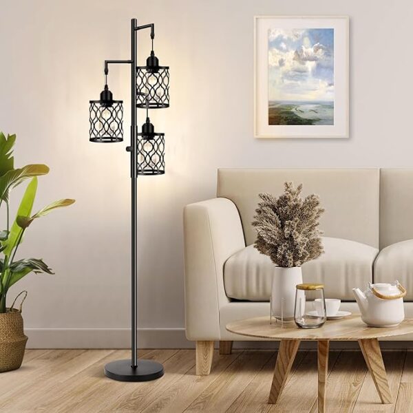 Dimmable Farmhouse Floor Lamp, Industrial Floor Lamp for Living Room with 3 X 6W LED Bulbs, 3 Light Rustic Standing Tall Lamp for Bedroom, Office, 68" - Image 5