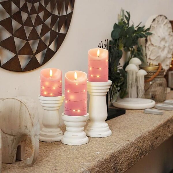 Homemory Flameless Candles with String Lights, 3 Pack Embedded Fairy String Lights LED Candles, Electric Flickering Candles with Remote Control and Timer, Real Wax, Pink - Image 4
