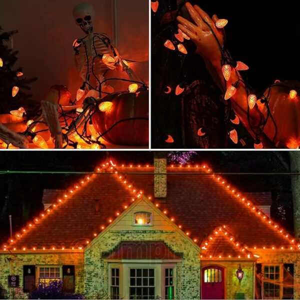 Brizled C9 Orange Lights, 16ft 25 LED Halloween Lights Connectable, UL Certified Orange Light String, Outdoor Lighting Black Wire for Halloween Thanksgiving Tree Patio Garden Party - Image 6