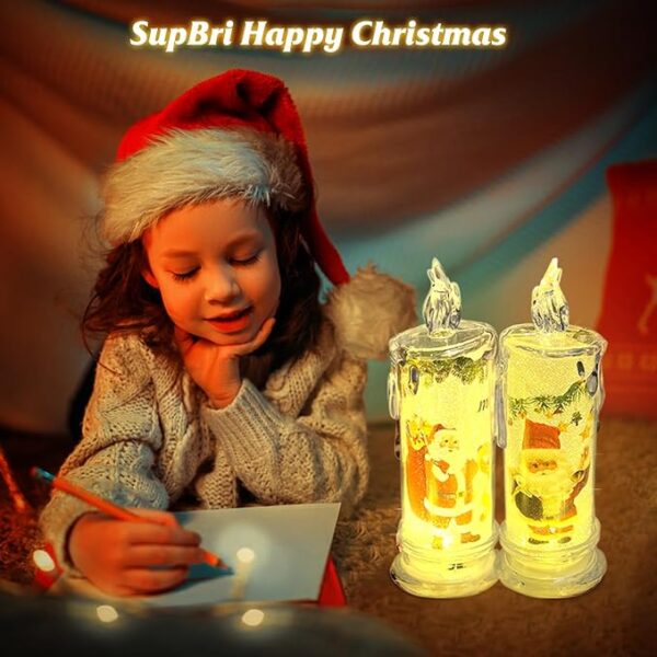 Christmas Flameless White Candles with Santa Claus, Snowman,Decals Set of 4, Battery Operated Christmas Themed LED Pillar Candles for Festival Christmas Decorations - Image 5