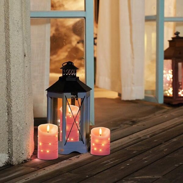 Homemory Flameless Candles with String Lights, 3 Pack Embedded Fairy String Lights LED Candles, Electric Flickering Candles with Remote Control and Timer, Real Wax, Pink - Image 5