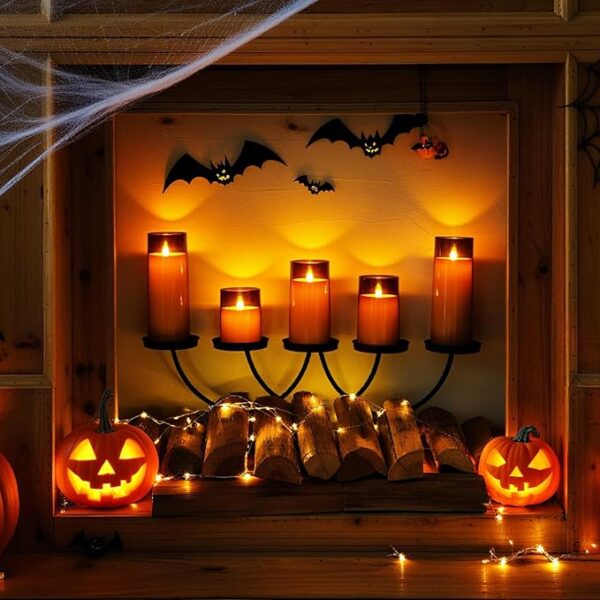 Homemory Gray Flickering Flameless Candles, Battery Operated Acrylic LED Pillar Candles with Remote Control and Timer, Halloween Decor, Set of 5 - Image 2