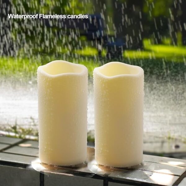 2PACK Outdoor Plastic flameless Candles with Remote Control and Timer, LED Flickering Battery Operated Electric Pillar Candles (D3 xH5.5) for Camping, Weddings, Home Decoration - Image 5