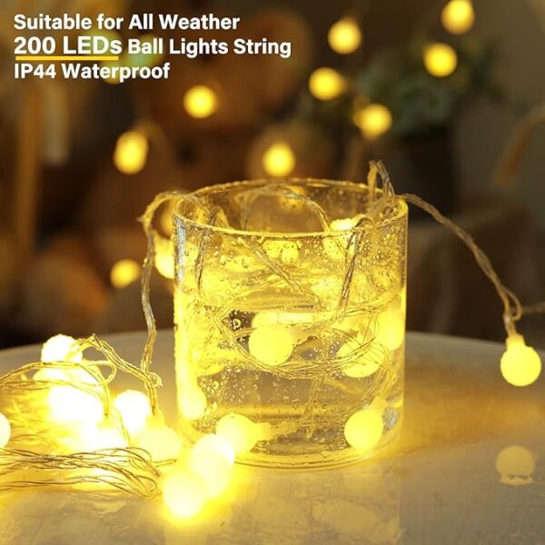 Minetom Mini Globe String Lights, 66 Ft. 200 LED Fairy String Lights Plug in, 8 Modes with Remote, Decor for Indoor Outdoor Party Wedding Christmas Tree Garden, Warm White - Image 2
