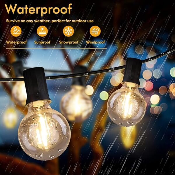 100FT LED Outdoor String Lights Patio Light with 52 Shatterproof G40 Dimmable Globe Bulb, 2-Pack 50FT Waterproof Outside Hanging String Light for Christmas Backyard Porch Balcony Gazebo Party - Image 3
