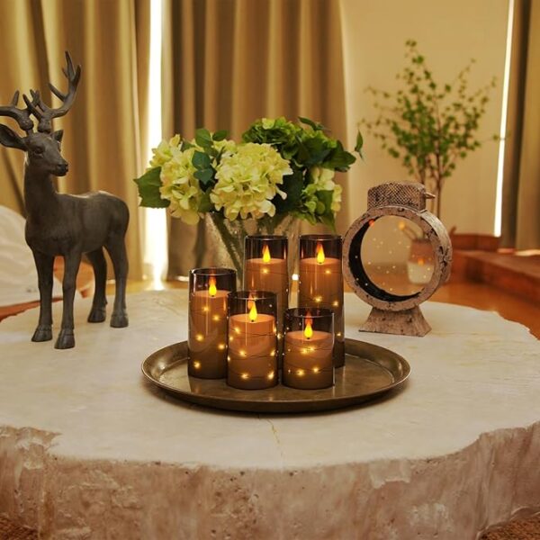 Homemory Flameless Candles with Embedded Star String Fairy Lights, Battery Operated Candles, LED Candle, Fake Candles with Remote Control and Timer for Halloween, Gray Acrylic, Set of 5(H4"5"6"8"8") - Image 6