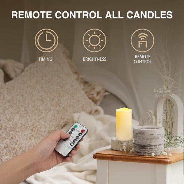 2PACK Outdoor Plastic flameless Candles with Remote Control and Timer, LED Flickering Battery Operated Electric Pillar Candles (D3 xH5.5) for Camping, Weddings, Home Decoration - Image 4