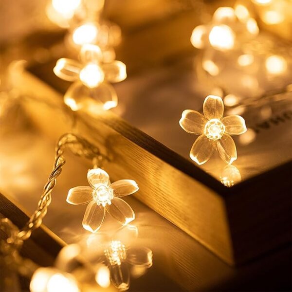 Cute Fairy Flower String Lights Decor, Battery Operated & USB Plug in 10ft 30 LED Decorative Cherry Blossom Floral Lamp for Desk School Dorm Christmas Tree Hanging Vine Indoor Decorations, Warm White - Image 3