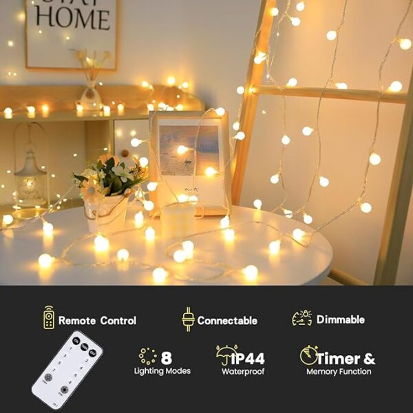 Globe String Lights Plug in 116 Ft. 200 LED 8 Modes with Remote,Waterproof Fairy String Lights for Indoor Outdoor Bedroom Party Wedding Garden Christmas Tree Decor,Warm White - Image 4