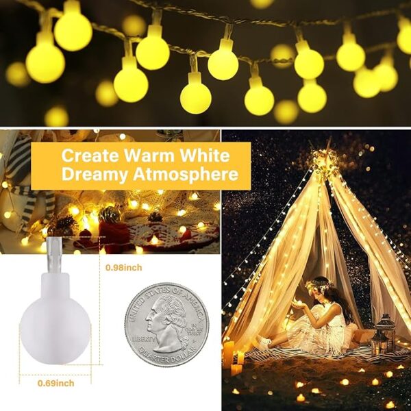 Minetom Mini Globe String Lights, 66 Ft. 200 LED Fairy String Lights Plug in, 8 Modes with Remote, Decor for Indoor Outdoor Party Wedding Christmas Tree Garden, Warm White - Image 4