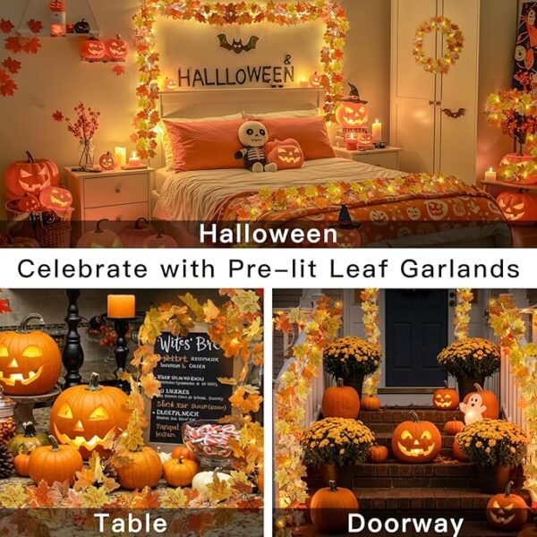 suddus Fall Leaves Garland with Lights, 20LED Battery Operated Fall Lights with Timer, Fall Decoration for Home, Table, Mantle, Office, Outdoor, Autumn, Halloween, Yellow - Image 5