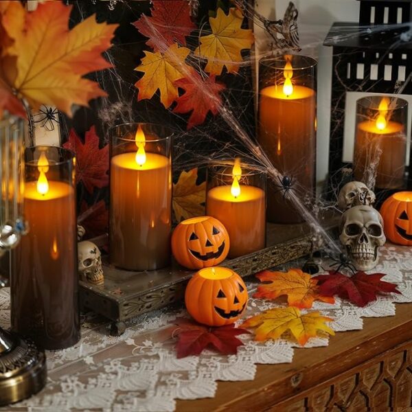Homemory Gray Flickering Flameless Candles, Battery Operated Acrylic LED Pillar Candles with Remote Control and Timer, Halloween Decor, Set of 5 - Image 5