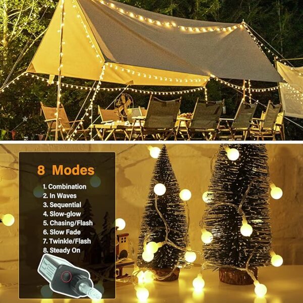 Minetom Mini Globe String Lights, 66 Ft. 200 LED Fairy String Lights Plug in, 8 Modes with Remote, Decor for Indoor Outdoor Party Wedding Christmas Tree Garden, Warm White - Image 3